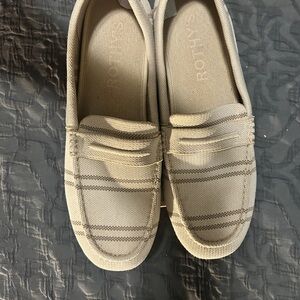 Rothy's Cream and Gray Plaid Loafers